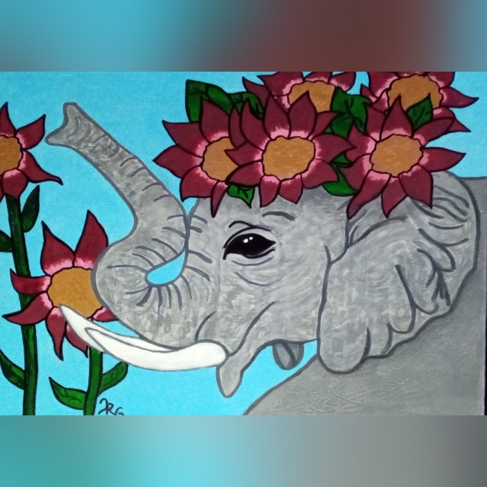 Elephant mixed media painting